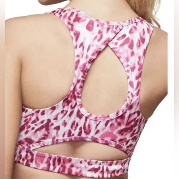 Good American pink Leopard Criss Cross Back Sports Bra. 3 size L or 10/12 - Picture 2 of 8